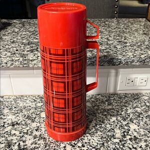 Vintage Aladdin Thermos 1 Quart Red Plaid 1970s Super Clean Made In USA